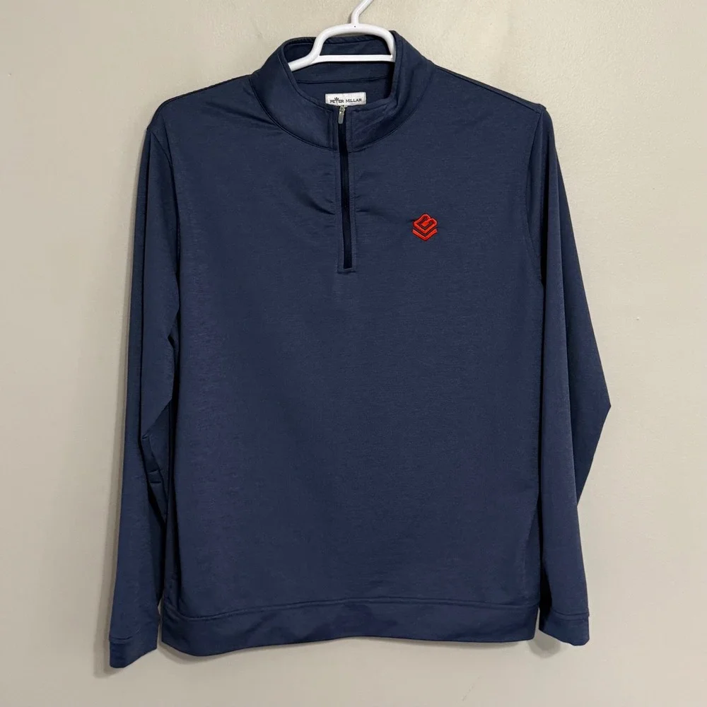 Peter Millar Mens XL Blue Perth Performance 1/4 Zip Golf Pullover Sweater